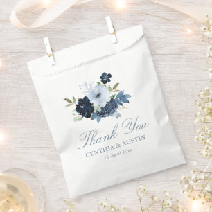 navy light blue floral wedding favour bag