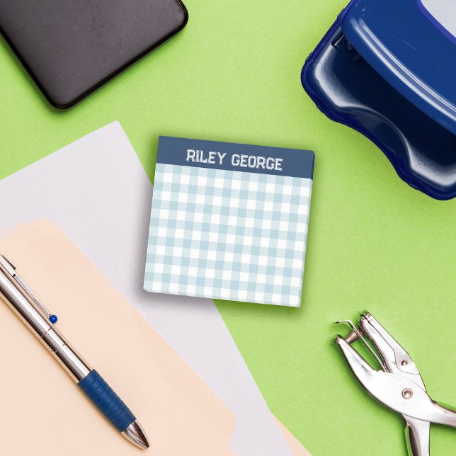 Navy & Light Blue Gingham Varsity Letters Name Post-it Notes (Creator Uploaded)