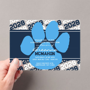 Navy & Light Blue Graduation Pawprint Frosted Acrylic Invitations