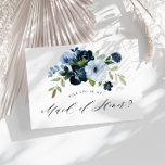 navy light blue Maid of Honour proposal card<br><div class="desc">garland design with watercolor blue and navy blue flowers. The text and colours can be personalized.</div>