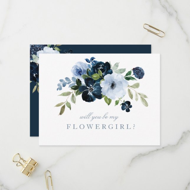 navy light blue will you be my flowergirl card (Front/Back In Situ)