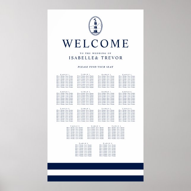 Navy Lighthouse Nautical | 17 Table Seating Chart (Front)