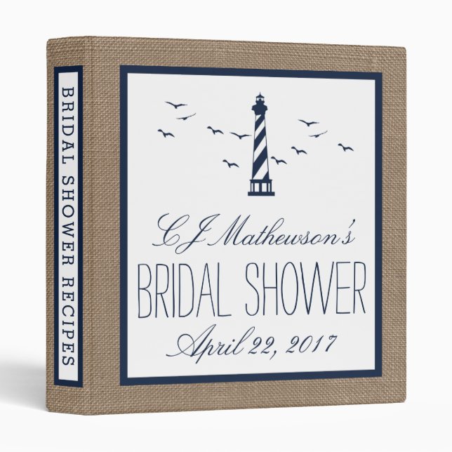 Navy Lighthouse Nautical Bridal Shower Recipe Binder (Front/Spine)
