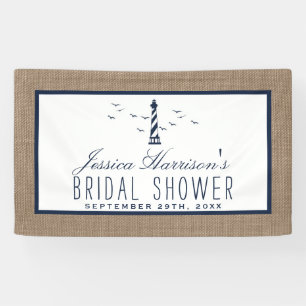 Navy Lighthouse On Burlap Nautical Bridal Shower Banner