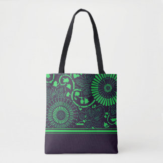 Navy & Lime Flower Medallion (v1) Tote Bag