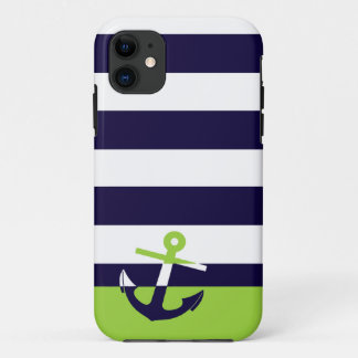 Navy/Lime Green Anchor iPhone 11 Case