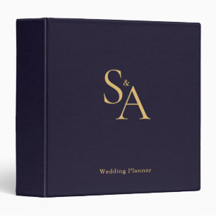 Navy Linen Cloth Gold Monogram Wedding Planner Binder