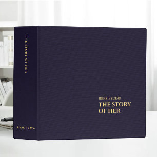 Navy Linen Cloth Gold Typography Wedding Album Binder