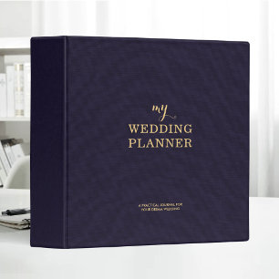 Navy Linen Cloth Gold Typography Wedding Planner Binder