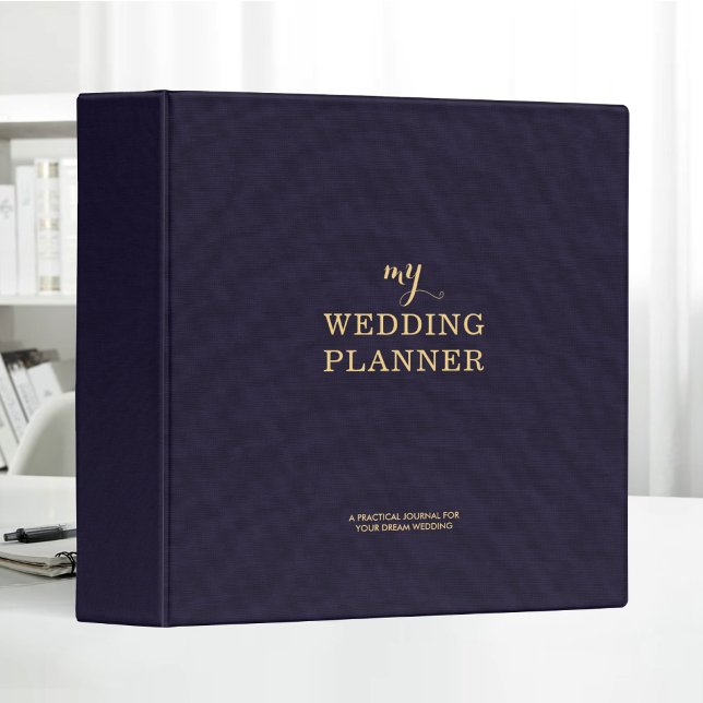 Navy Linen Cloth Gold Typography Wedding Planner Binder (Creator Uploaded)