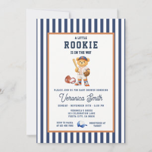 Navy Little Rookie Baseball Bear Baby Shower Invitation