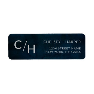 Navy Luster Simple Monogram Mariage Adresse de ret