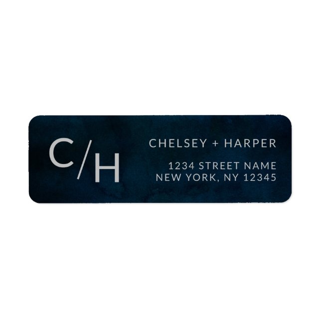 Navy Luster Simple Monogram Mariage Adresse de ret (Devant)