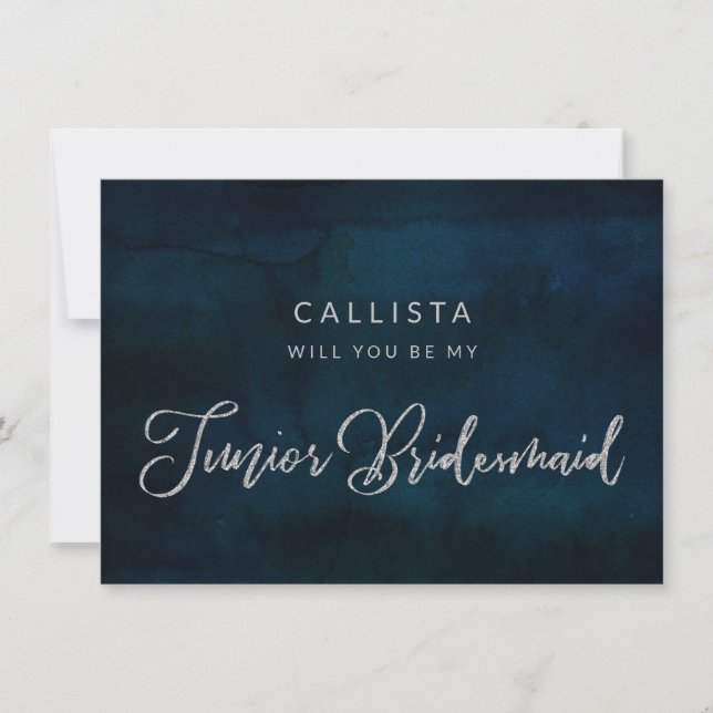 Navy Lustre Blue Be My Junior Bridesmaid Proposal (Front)