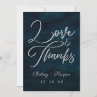 Navy Lustre Blue Silver Wedding Love and Thanks