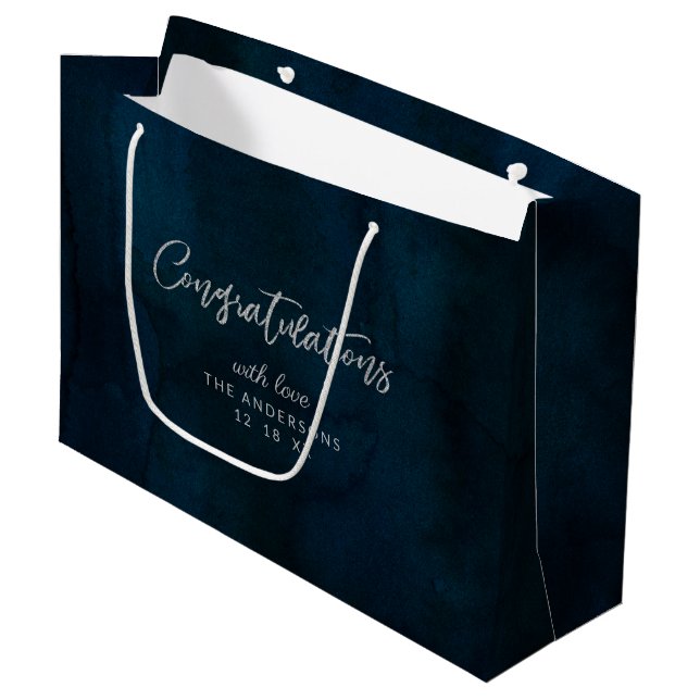 Navy Lustre Dark Blue Congratulations Wedding Large Gift Bag (Front Angled)