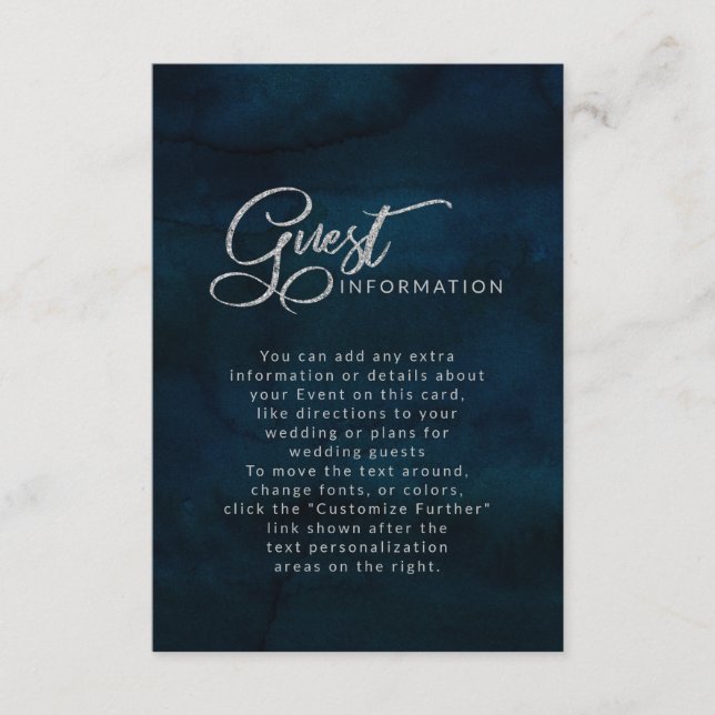 Navy Lustre Dark Blue Elegant Wedding Information Enclosure Card (Front)