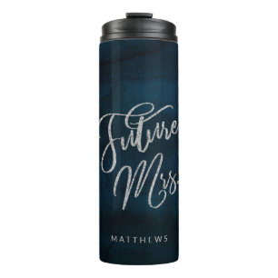 Navy Lustre Dark Blue Silver Monogram Future Mrs. Thermal Tumbler