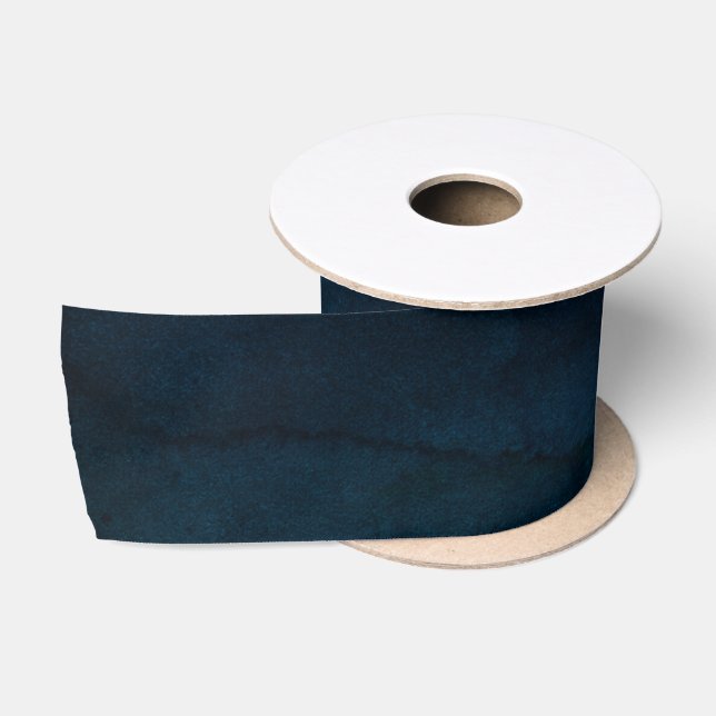 Navy Lustre Dark Blue Watercolor Texture Wedding Satin Ribbon (Spool)