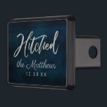 Navy Lustre Dark Blue Watercolor Wedding Hitched Trailer Hitch Cover<br><div class="desc">Navy Lustre Dark Blue Watercolor Design,  with Silver Sparkle Typography,  and beautiful watercolour background texture. With Modern Chic Script Fonts. A trendy & Luxurious style - Personalized Wedding Hitched Newlyweds Trailer Hitch Cover!

 ~ Check my shop to see the entire wedding suite for this design!</div>