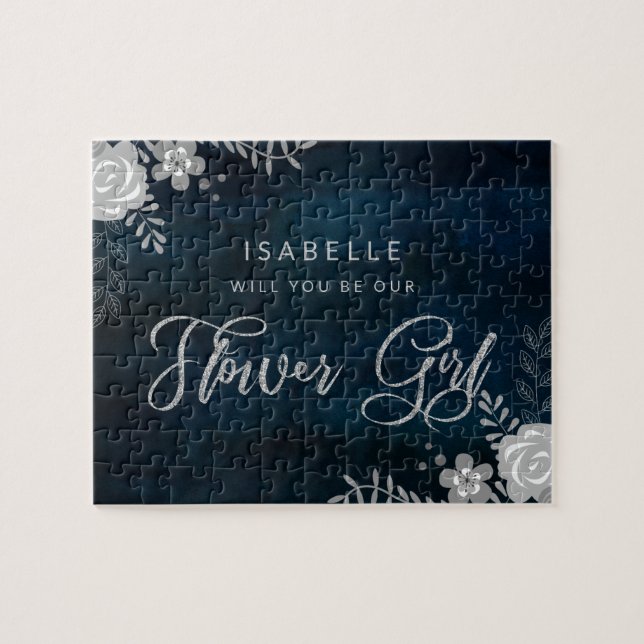 Navy Lustre Silver Be Our Flower Girl Proposal Jigsaw Puzzle (Horizontal)