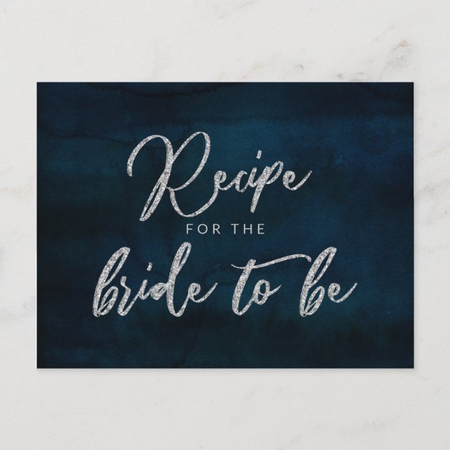 Navy Lustre Silver Blue Bride to Be Recipe Card (Front)