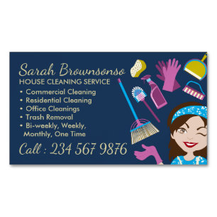 Navy Maid Janitorial Lady Washing Magnetic Business Card