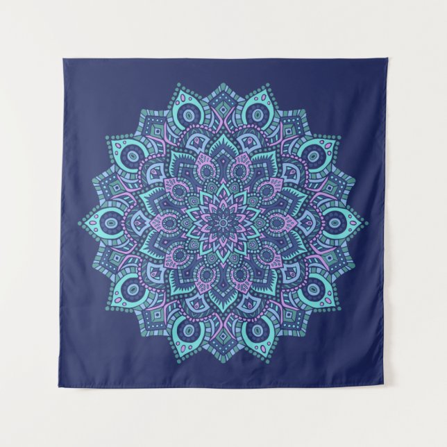 Navy Mandala Tapestry (Front)