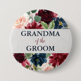 Navy & Marsala Blush Floral Grandma of the Groom 3 Inch Round Button