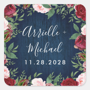 Navy Marsala Country Rustic Wedding Favour Sticker