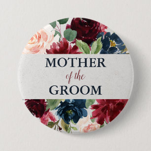 Navy & Marsala Floral Shabby Chic Mother of Groom 3 Inch Round Button
