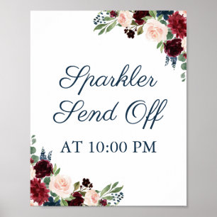 Navy Marsala Floral Sparkler Send Off Sign Poster