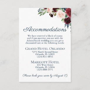 Navy Marsala Floral Wedding Accommodations Cards