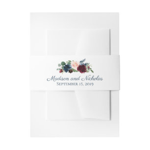 Navy Marsala Floral Wedding Envelope Belly Band Invitation Belly Band