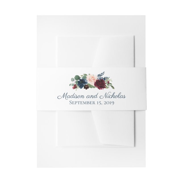 Navy Marsala Floral Wedding Envelope Belly Band Invitation Belly Band (Front Example)