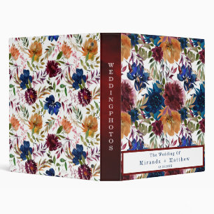 Navy Marsala Orange Floral Wedding Album  Binder