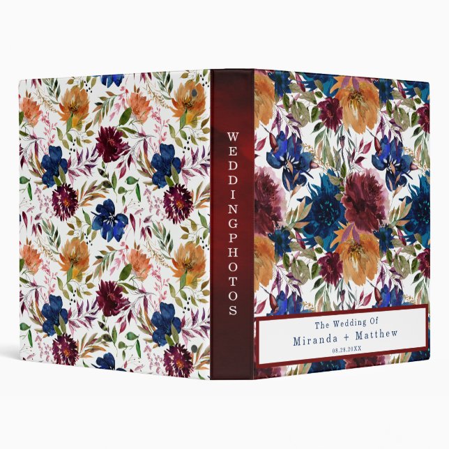 Navy Marsala Orange Floral Wedding Album  Binder (Background)