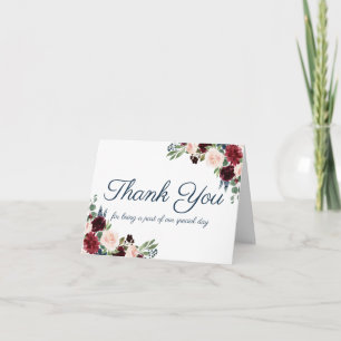 Navy Marsala Wedding Party Carte de remerciements