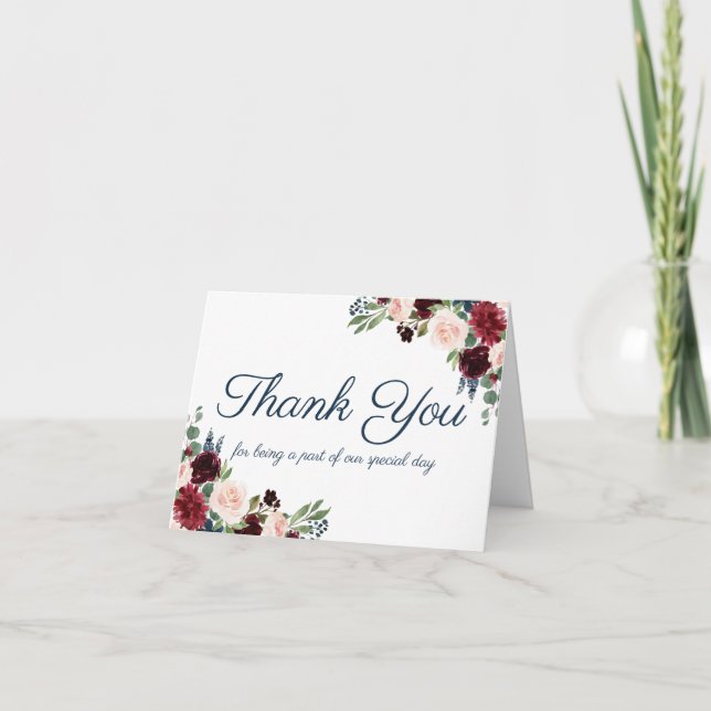 Navy Marsala Wedding Party Vendor Thank You Card (Front)