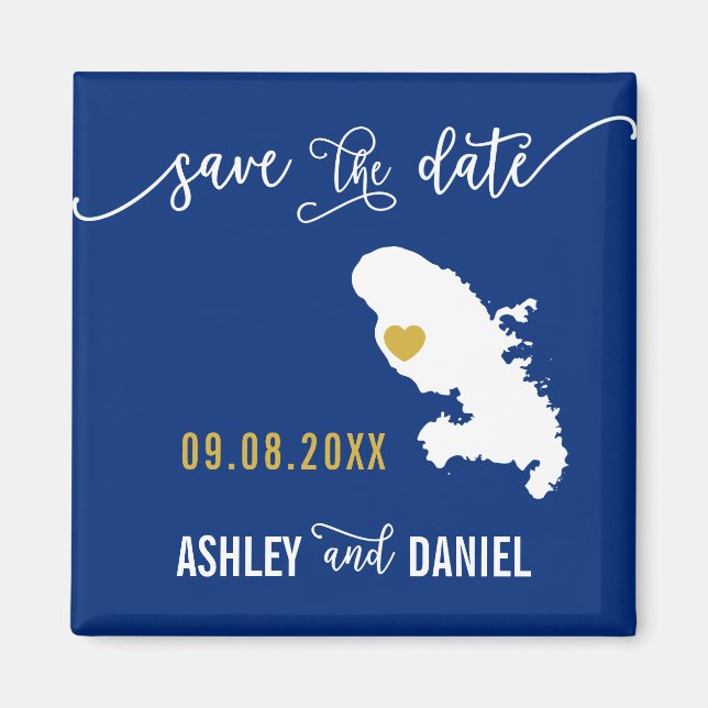 Navy Martinique Wedding Save the Date Map Magnet (Front)