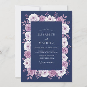 Navy Mauve Noble Winter Wedding Invitation