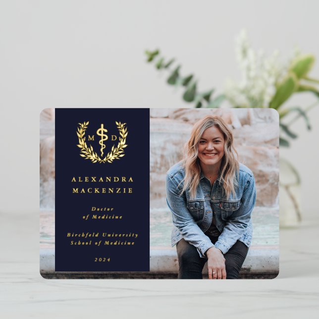 Navy MD Asclepius Graduation Photo Announcement (Standing Front)