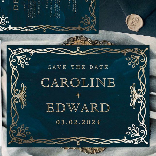 Navy Medieval Gold Ivy Save The Date (Creator Uploaded)