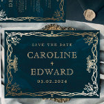 Navy Medieval Gold Ivy Save The Date<br><div class="desc">Navy Mystical Gold Stars Moon Astronomy Wedding</div>