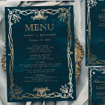 Navy Medieval Gold Ivy Wedding Menu<br><div class="desc">Navy Gold Ivy Golden  Elegant Wedding Menu</div>