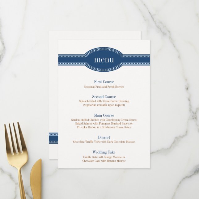 Navy Menu Card, Caroline Wedding Collection (Front/Back In Situ)