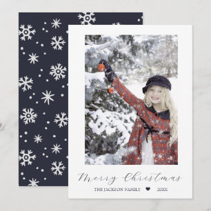 Navy Merry Christmas Modern One Photo Holiday Card
