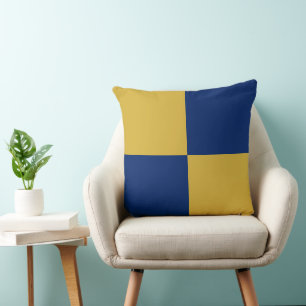 Navy & Metallic Gold Square Box Stylish Pattern Throw Pillow