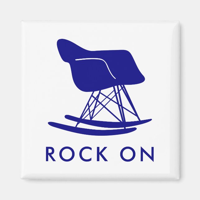 Navy Mid Century Modern Rocker Chair Square Magnet (Front)
