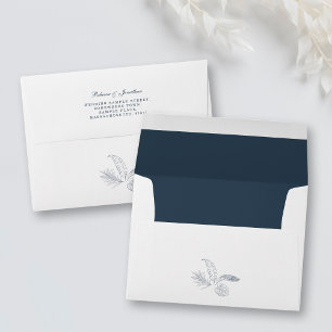 Navy Minimal Tropical Leaf Wedding Envelope